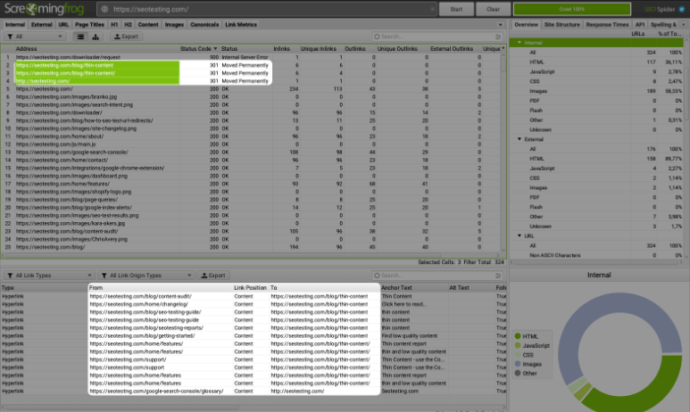 Screaminfrog redirecciona en enlaces internos.