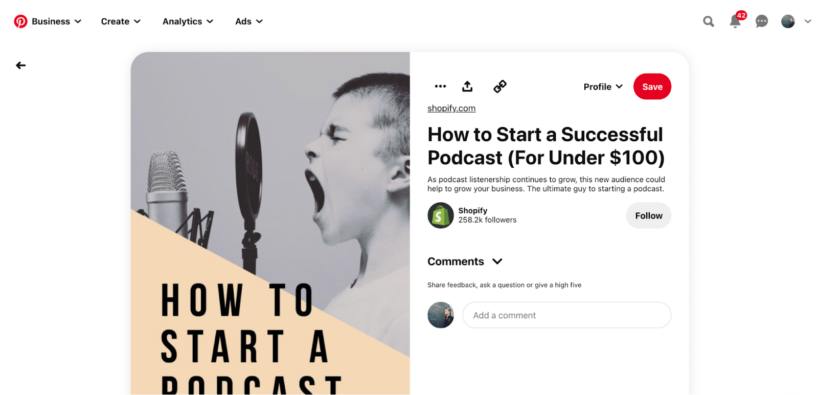 تم تحسين دبوس "How To Start A Podcast" الخاص بـ Shopify بشكل جيد للبحث