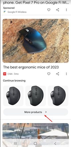 Schaltfläche „Weitere Produkte“ in Google Discover