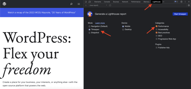 ช่วงเวลา Chrome DevTools Lighthouse