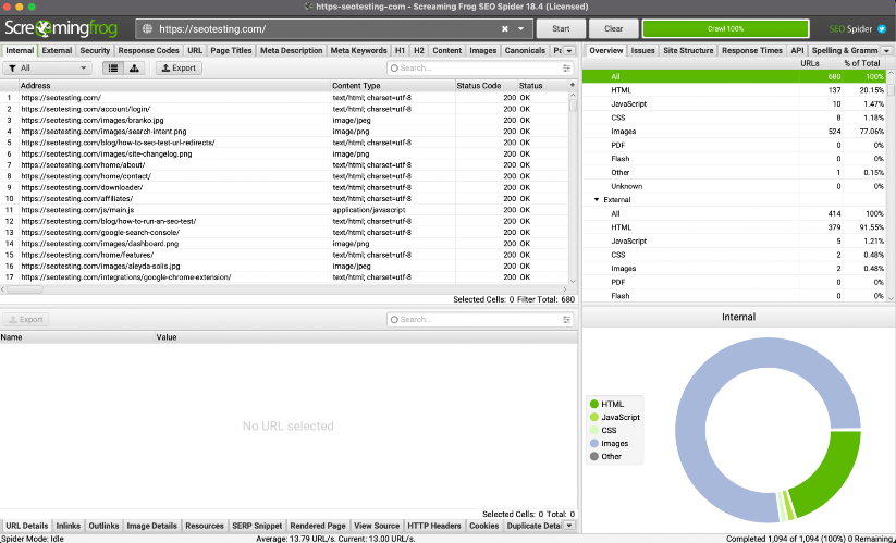 Raport de accesare cu crawlere Screamingfrog.