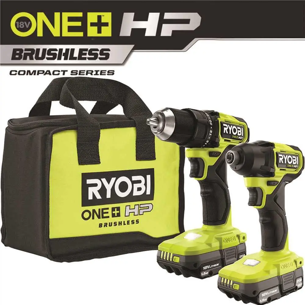 Ryobi ONE+ HP 18V Brushless Cordless Compact 1, 2 in. ชุดสว่านและไขควงกระแทก