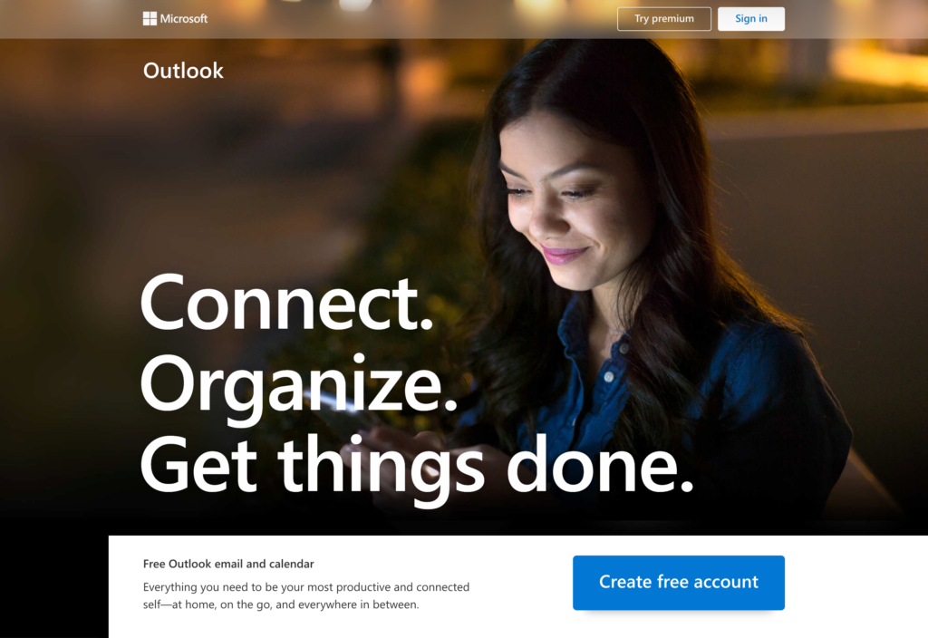 Outlook Web ページのスクリーンショット