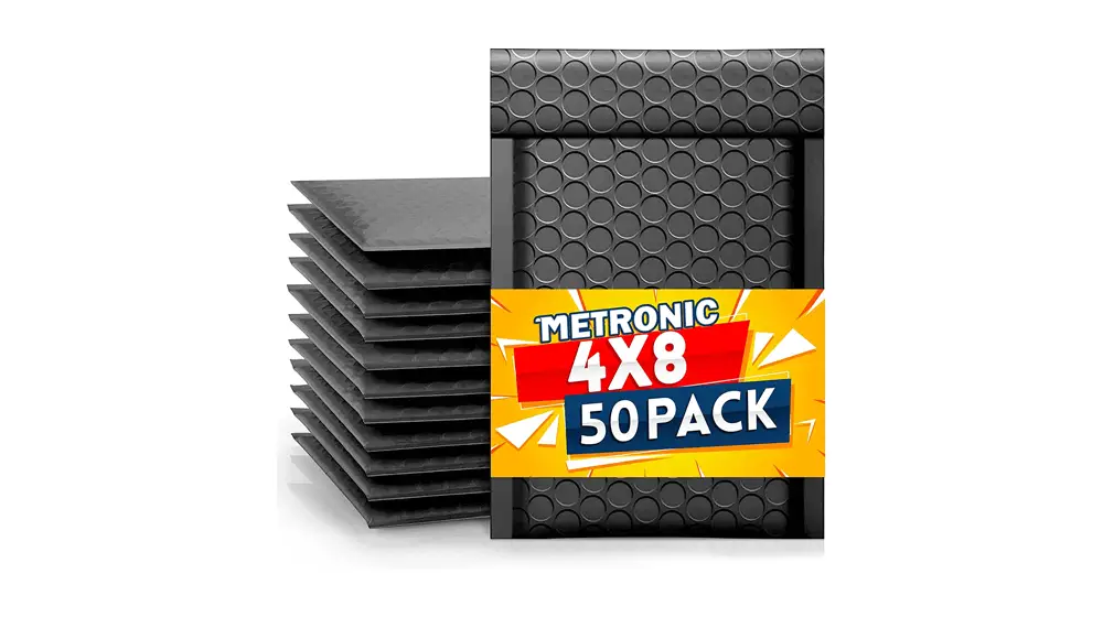 Metronic 4x8 Inch Bubble Mailer 50 Pack, Black Bubble Mailers