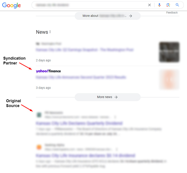 Il partner di syndication si classifica nelle storie principali mentre la fonte originale si classifica nella ricerca.