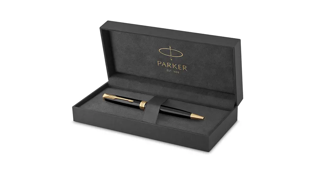 PARKER 소네트 볼펜, 골드 트림이 있는 블랙 래커, 미디엄 포인트 블랙 잉크