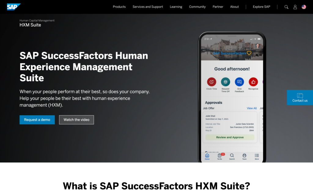 Captură de ecran a paginii web SAP SuccessFactors