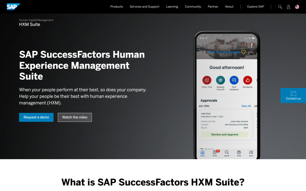 Zrzut ekranu strony internetowej SAP SuccessFactors