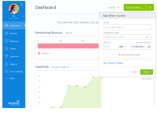 Software de contabilitate Freshbooks pentru liber profesioniști