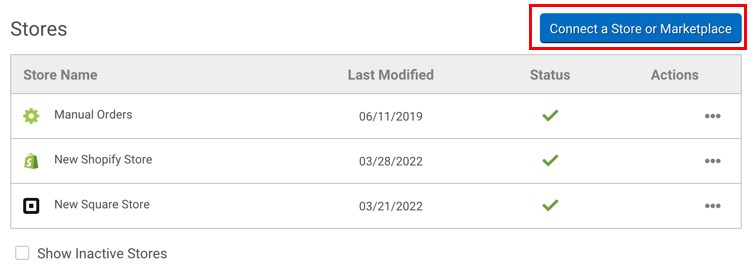 การตั้งค่า Store Setup ลูกศรชี้ไปที่ปุ่ม Connect a Store หรือ Marketplace