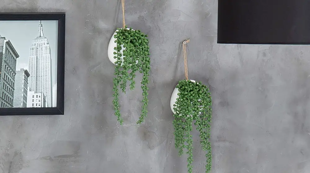 MyGift Artificial String of Pearls Plants in White Ceramic Wall-Hanging Planters