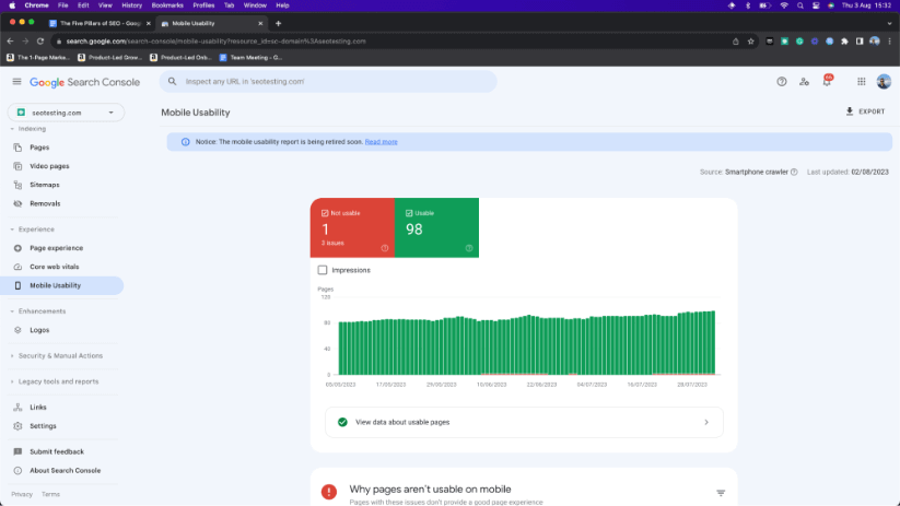 รายงานความเป็นมิตรต่ออุปกรณ์เคลื่อนที่ของ Google Search Console