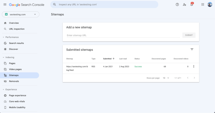 แท็บแผนผังเว็บไซต์ใน Google Search Console