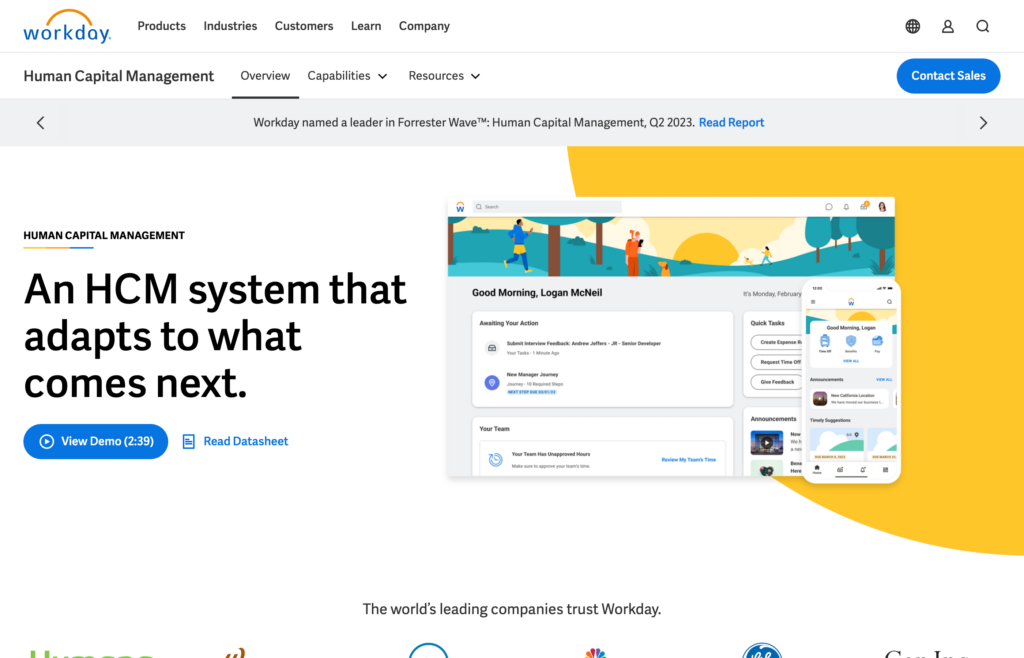 Screenshot der Workday HCM-Webseite