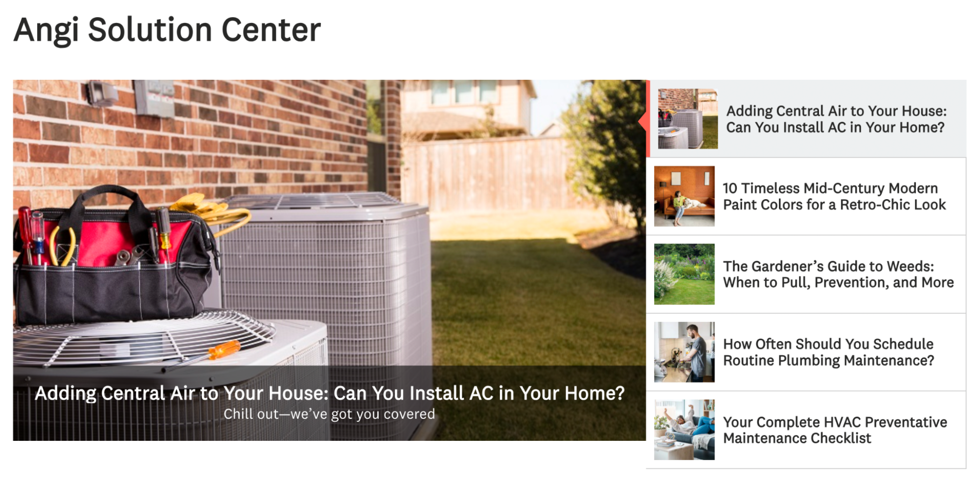 Angi的解决方案中心主页