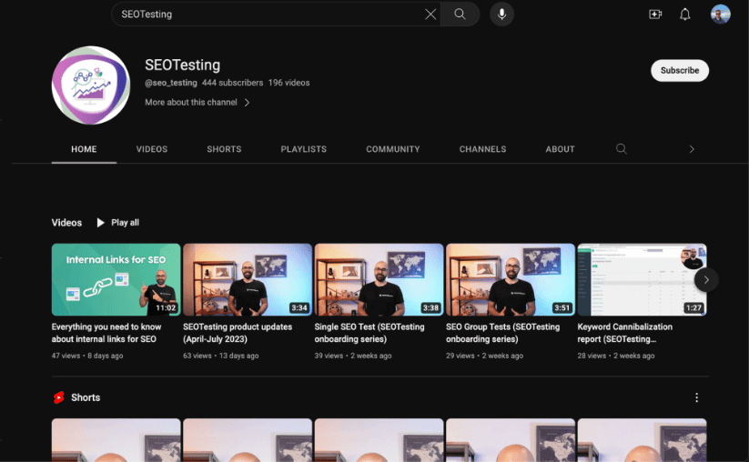 Canalul YouTube al SEOTesting.