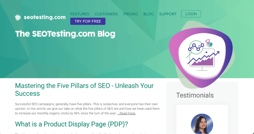 Pagina de blog a SEOTesting.