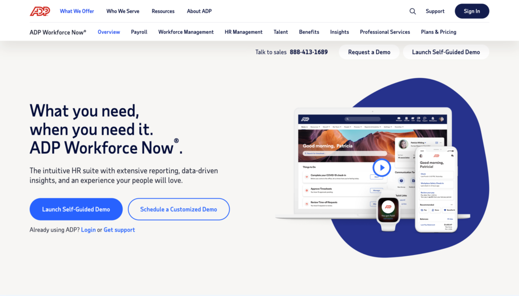 ADP Workforce Now web sitesinin ekran görüntüsü