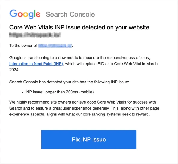 Problema de INP do Google Search Console