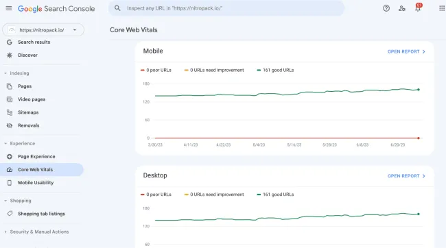 Relatório Core Web Vitals do Search Console