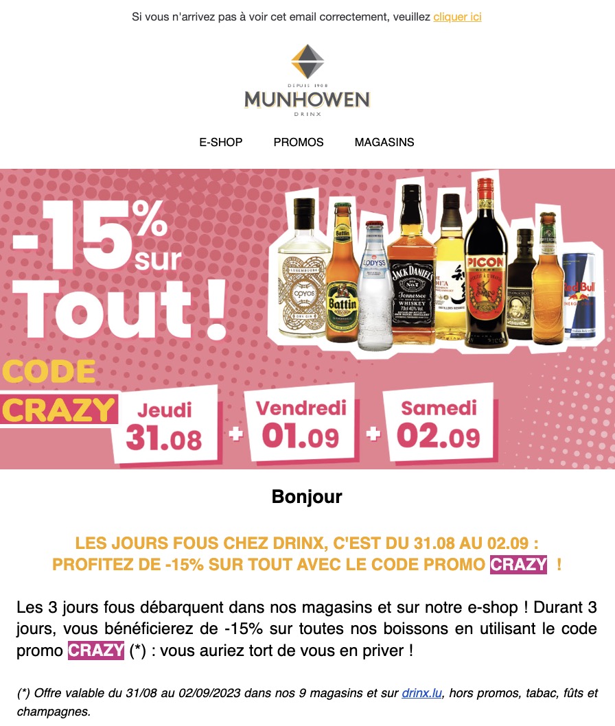 Esempio di campagna coupon Munhowen con Klaviyo e Voucherify