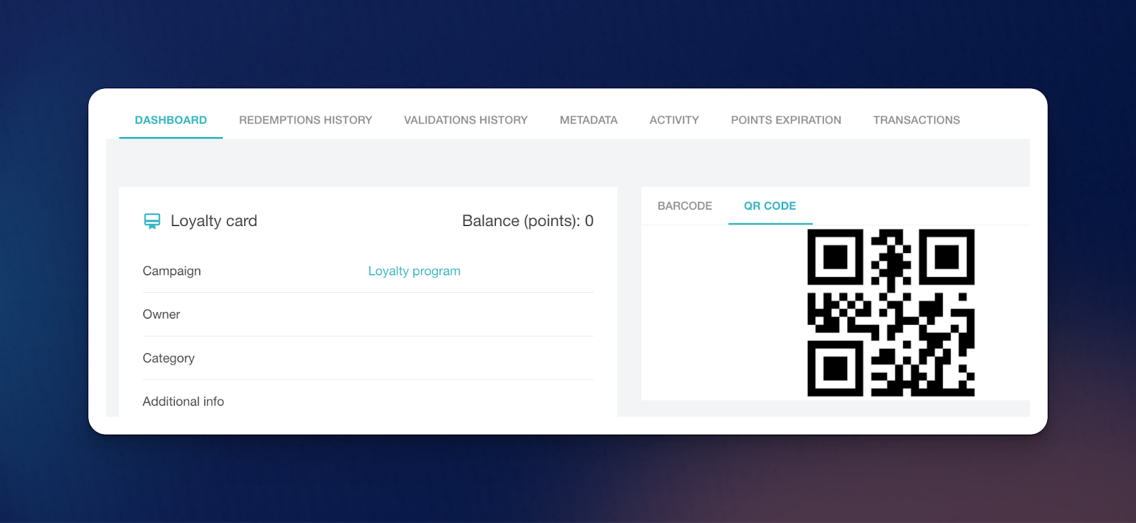 Dashboard Voucherify: generazione di codici QR e codici a barre per programmi fedeltà