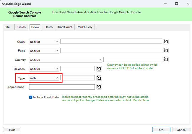 Exportando dados de pesquisa na Web por meio da API GSC