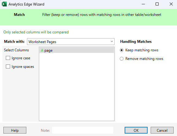 Corresponder configurações no Analytics Edge