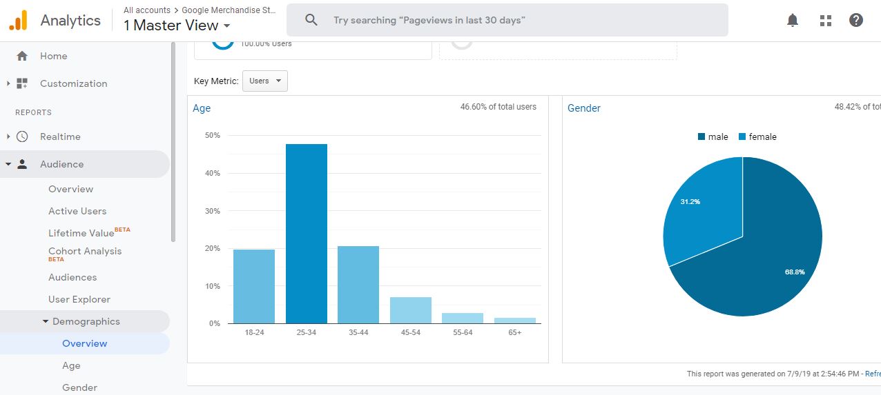 dados demográficos do Google Analytics