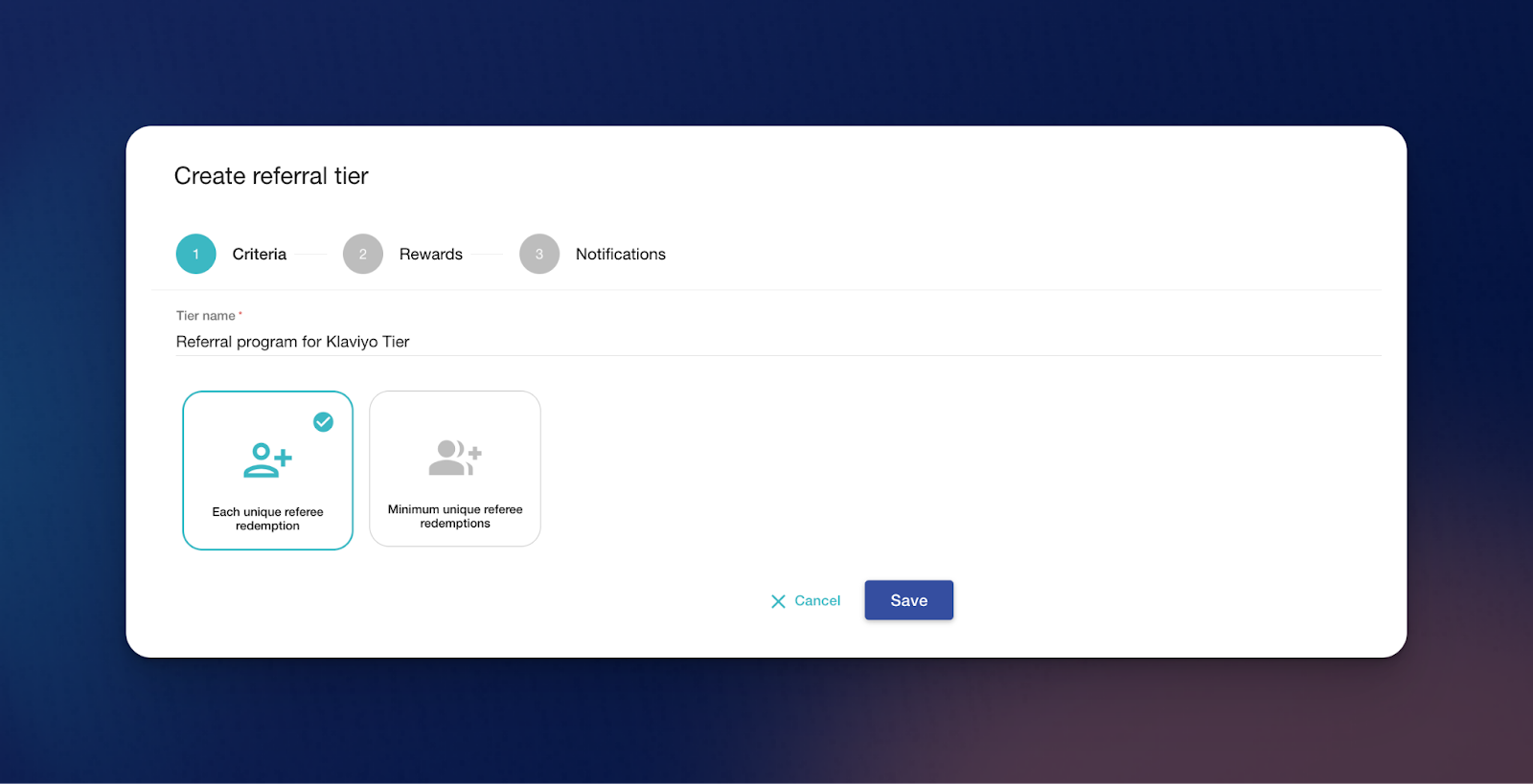 Dashboard Voucherify: crea livelli di riferimento