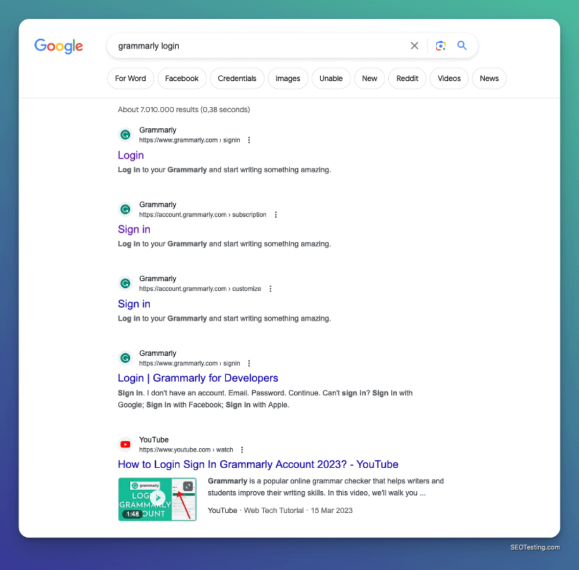 Google SERP para uma consulta de navegação.