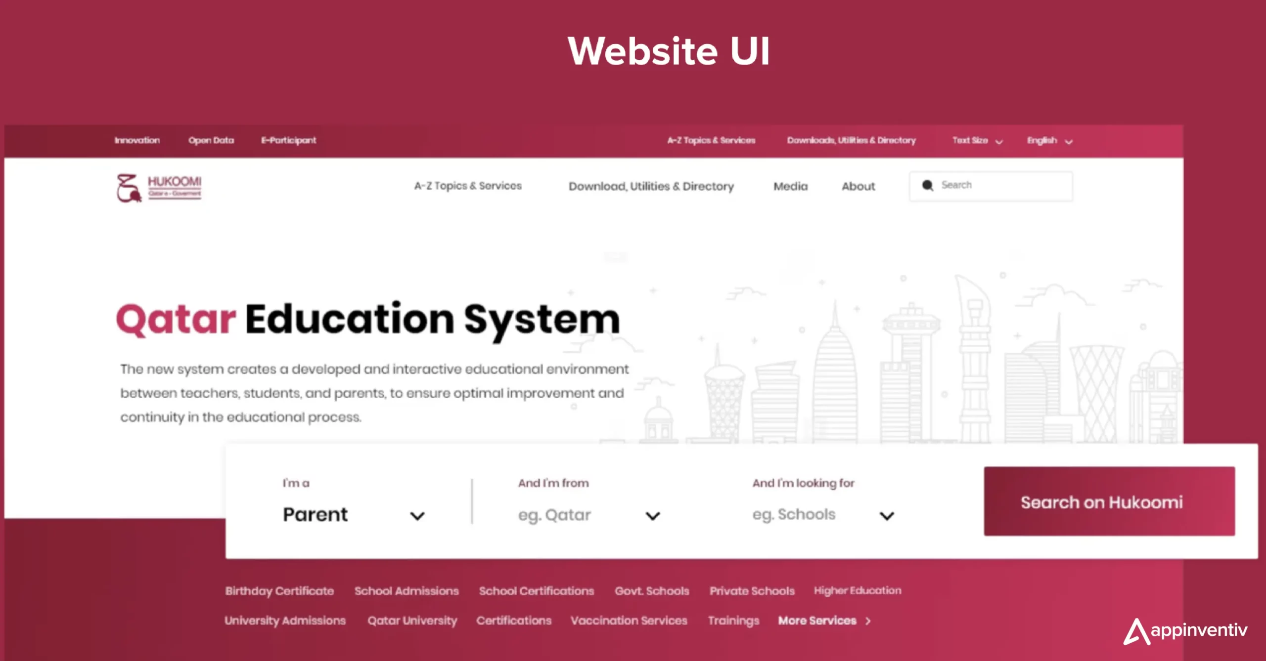 Hukoomi's website UI