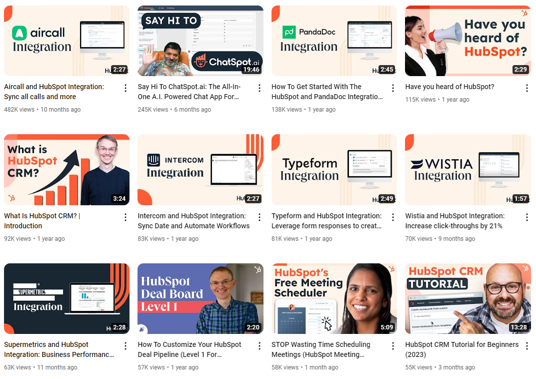 HubSpot erstellt YouTube-Videos, um den Upselling seiner Top-Produktintegrationen zu unterstützen