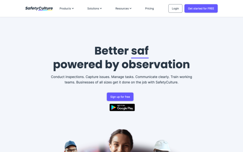 Screenshot della pagina web SafetyCulture