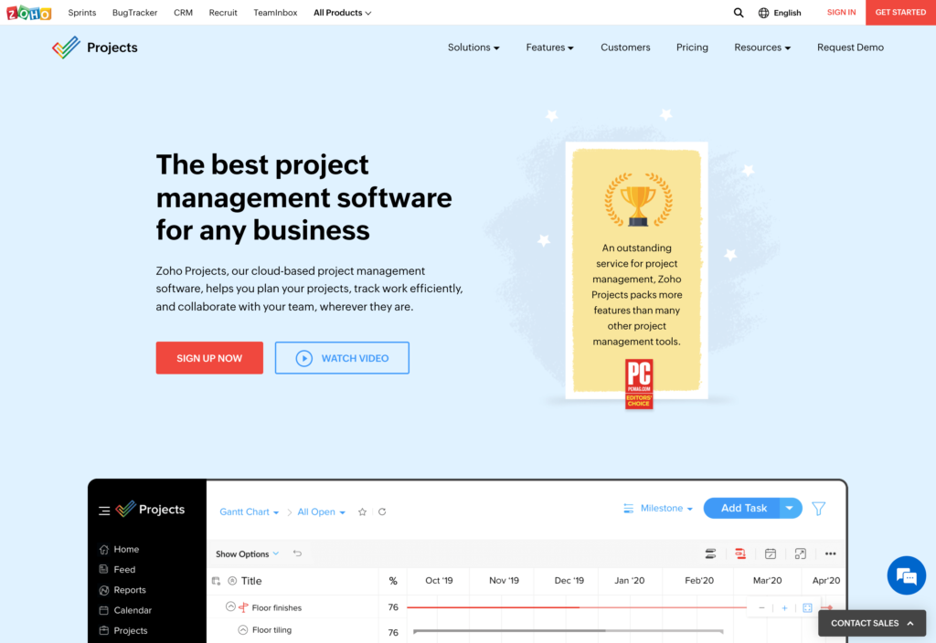 Zoho Projects Webページのスクリーンショット