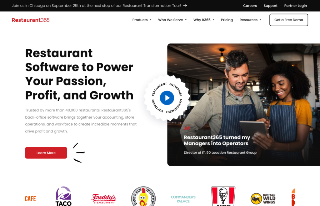 Screenshot der Restaurant365-Webseite