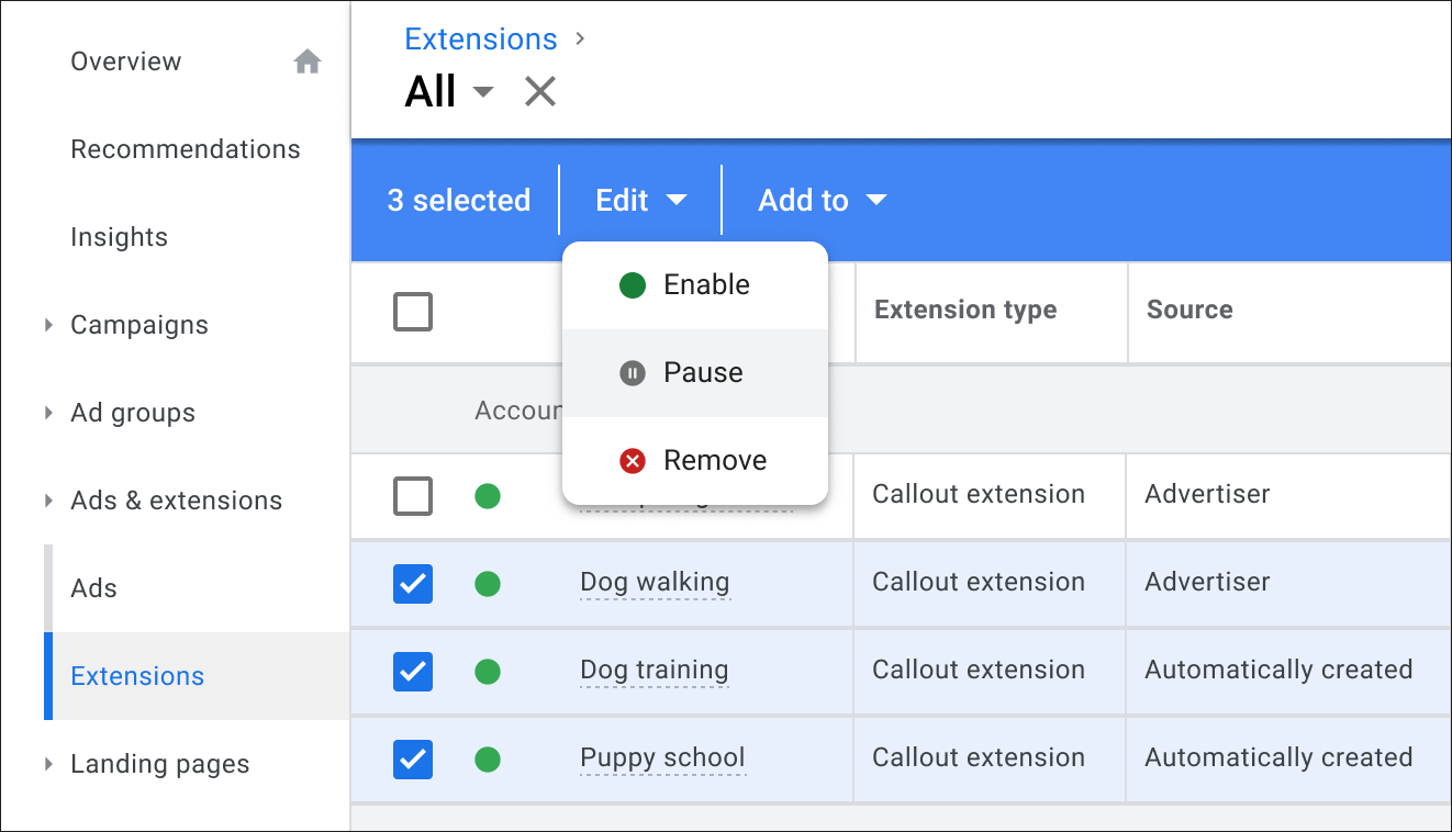 Google 広告の広告表示オプション