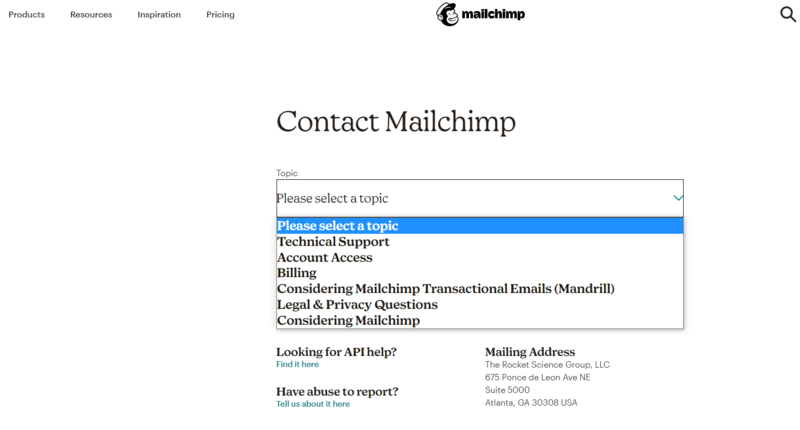 Entre em contato com Mailchimp