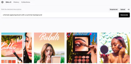 Пример графического дизайна с использованием искусственного интеллекта: Dall-E сгенерировал изображения в ответ на запрос «женщина наносит румяна на летнем фоне».