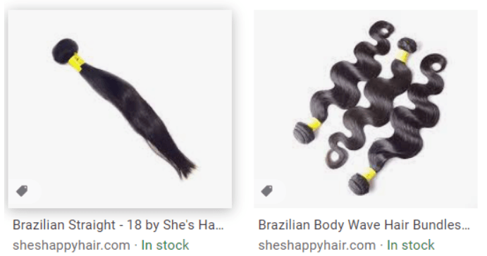 SERPs d'annonces d'achat de cheveux She's Happy Hair