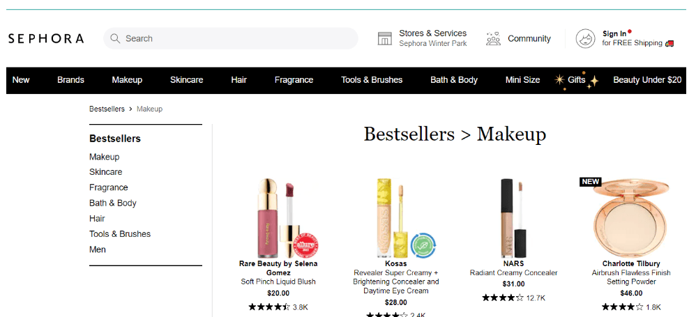 Sephora.com สินค้าขายดี