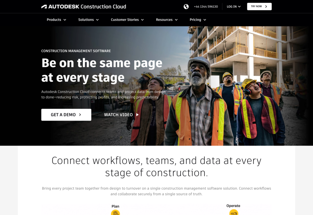 ภาพหน้าจอของเว็บเพจ Autodesk Construction Cloud