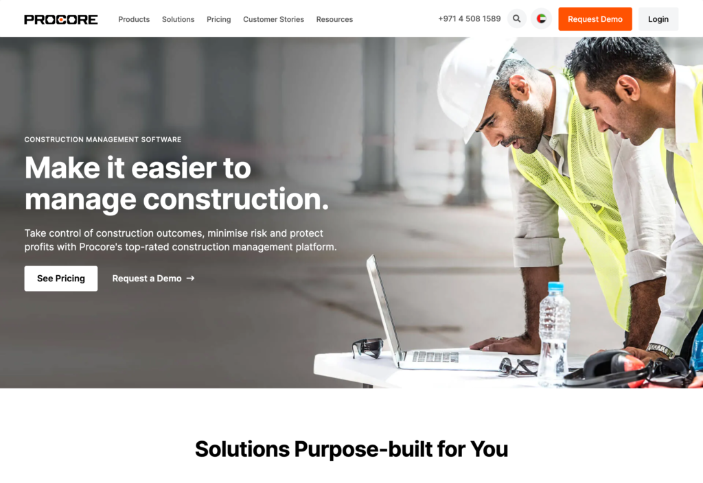 Procore web sayfasının ekran görüntüsü