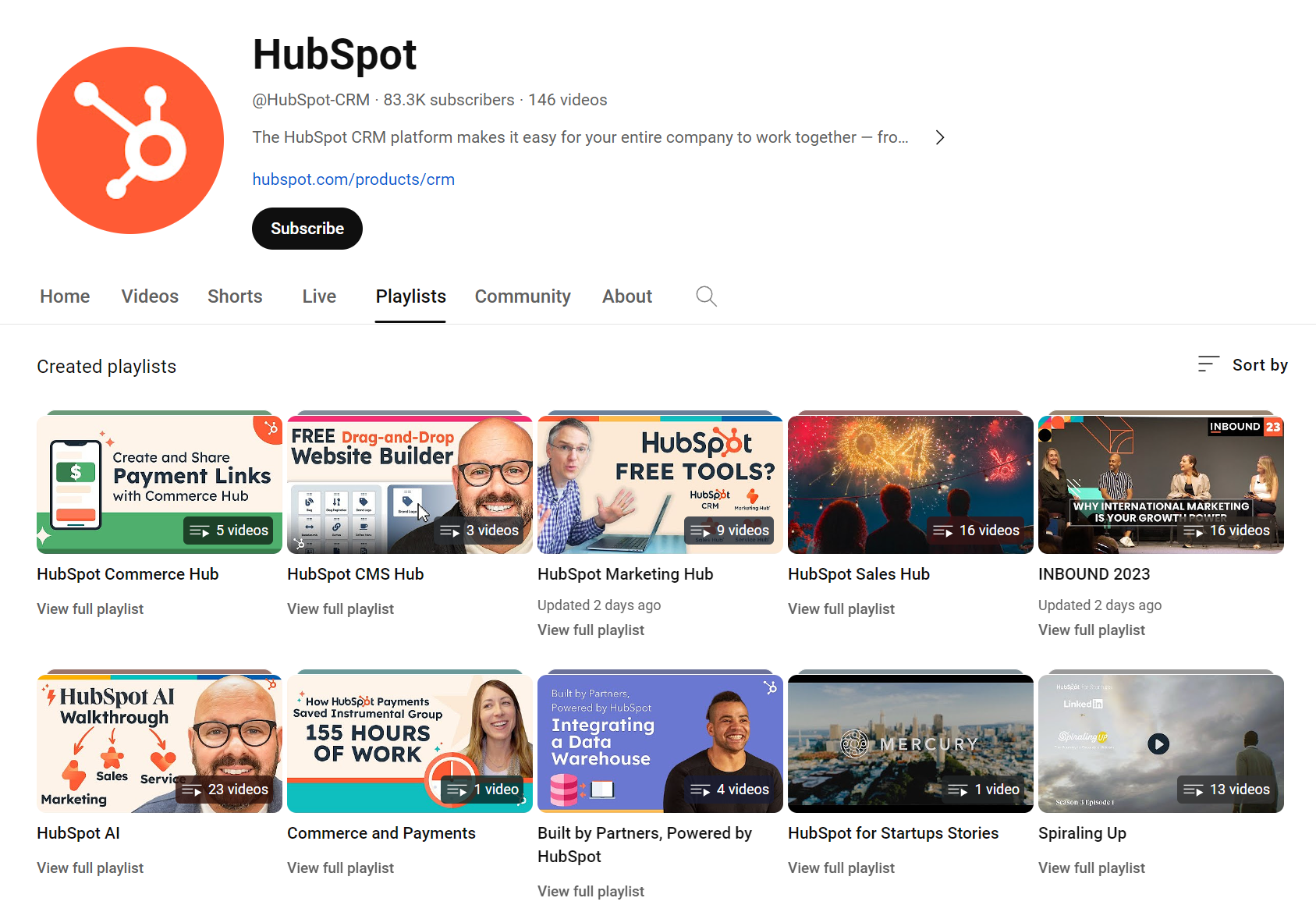 HubSpot ha investito nella creazione di contenuti video, con una serie di playlist su YouTube.