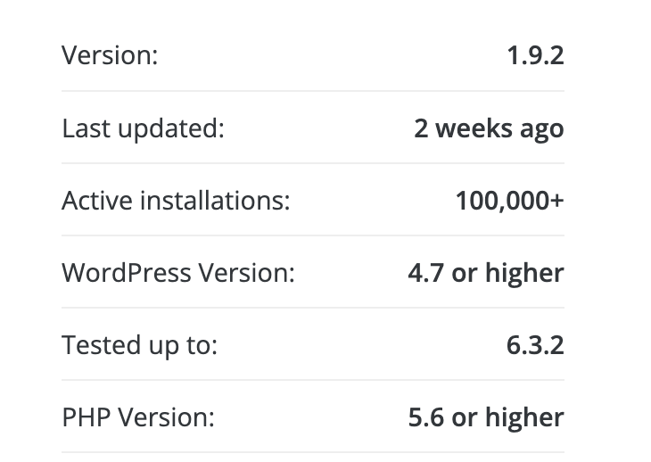 รายละเอียดปลั๊กอิน WordPress และข้อมูลทางเทคนิค