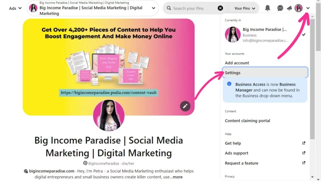 Ubah Akun Pribadi Anda menjadi Akun Bisnis Pinterest