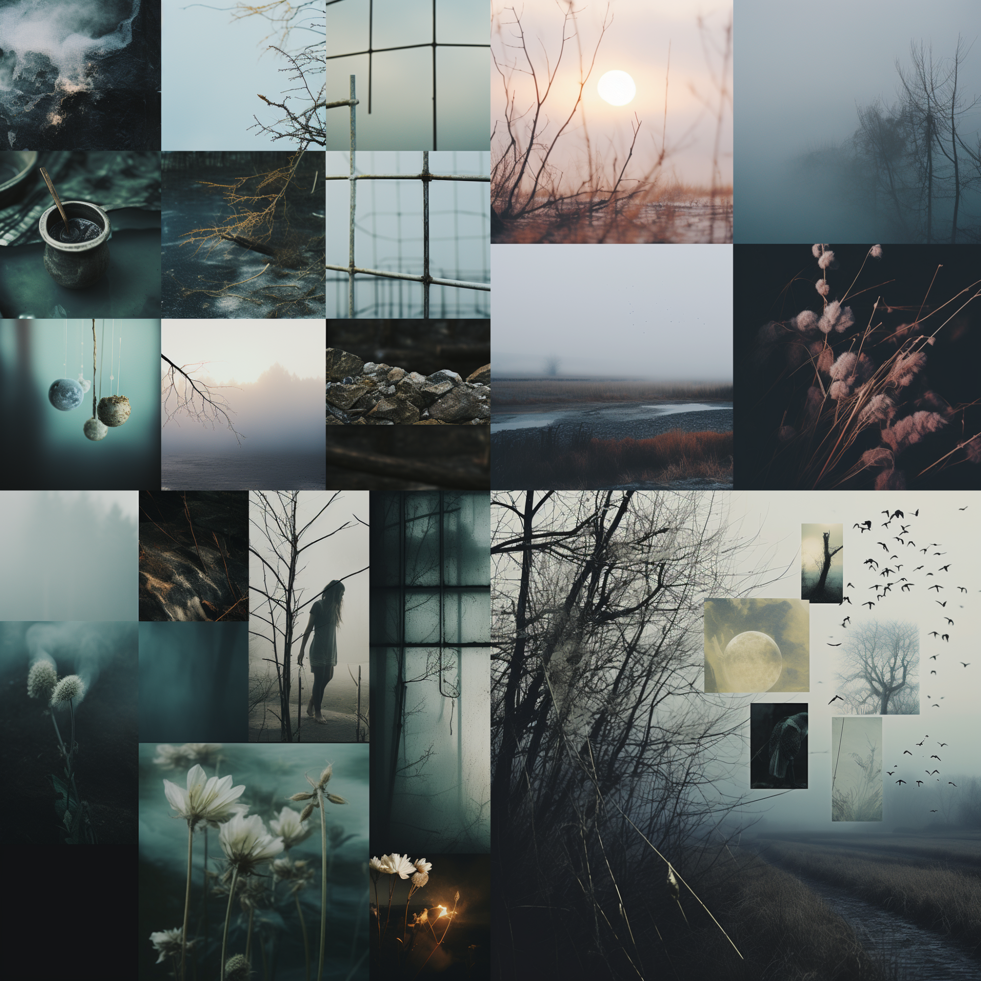 Patru opțiuni de imagine generate de Midjourney pe baza unui prompt magic moodboard