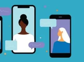 Tre smartphone con fumetti di conversazione e finestre di chat che mostrano tre diversi volti di donne. La vendita al dettaglio avrà successo o fallirà in base alla qualità dell'esperienza mobile per i propri clienti.