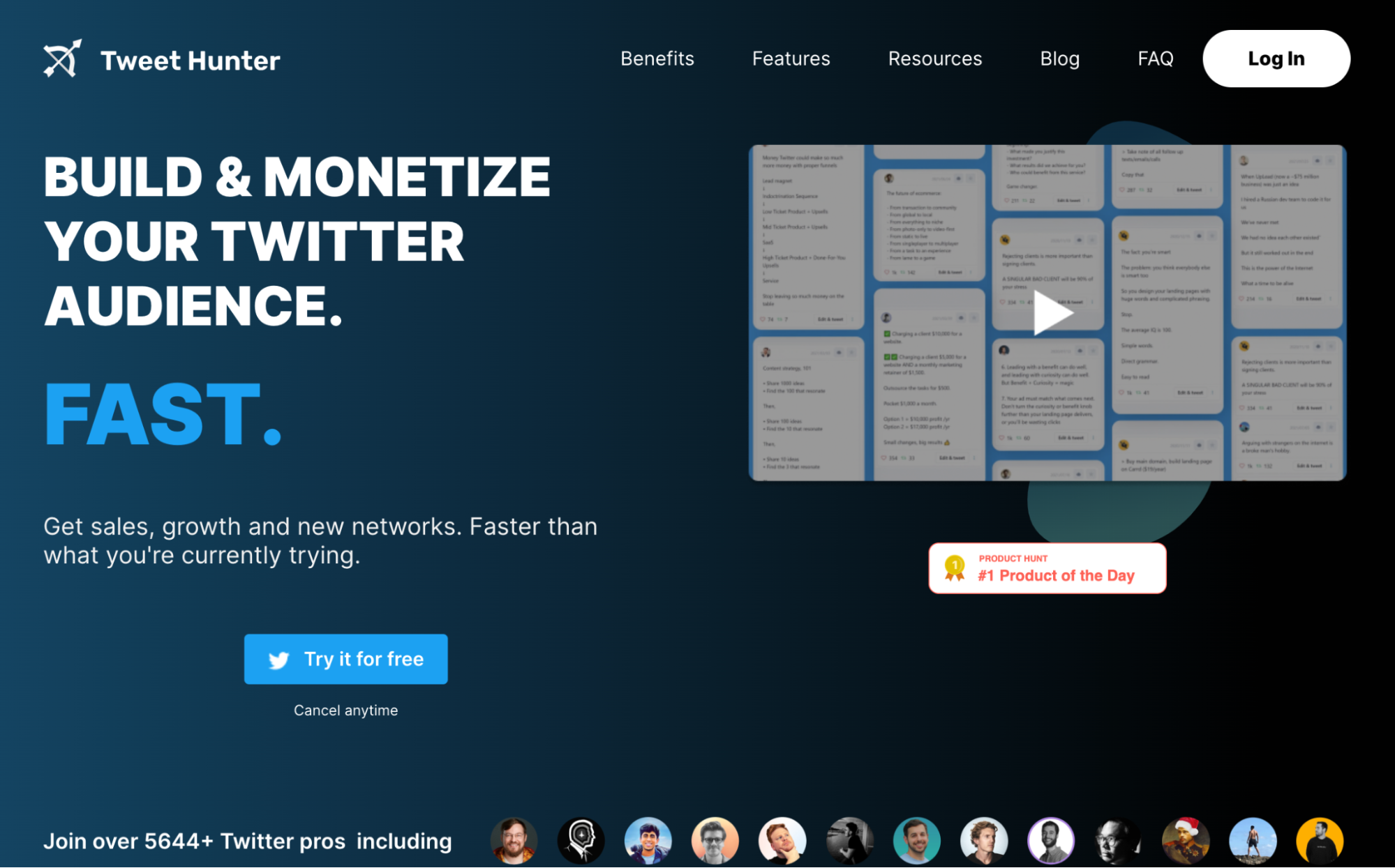 Schermata della home page di tweethunter.io