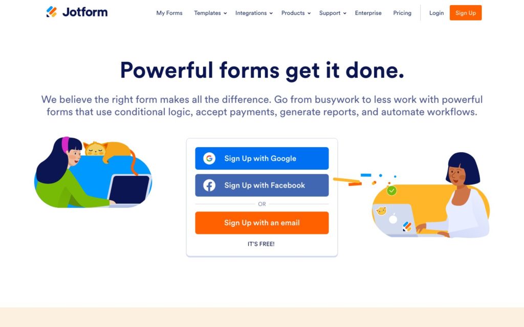 لقطة شاشة لصفحة ويب Jotform